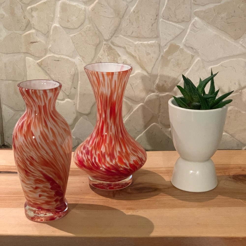 VINTAGE | Set of 2 | Blown Glass Encased Glass Vases